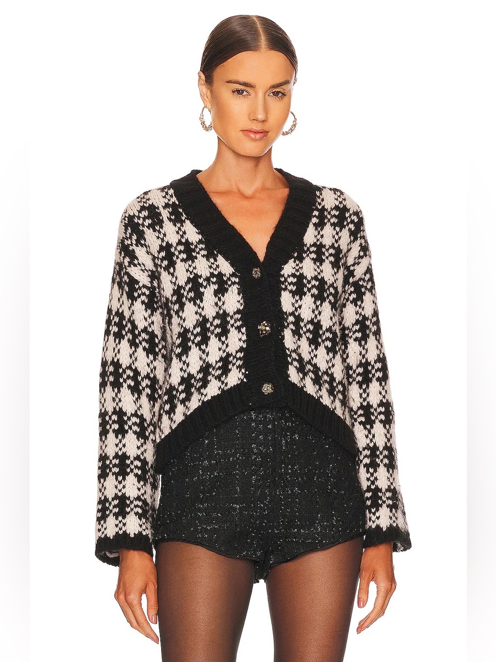 HAYLEY MENZIES Cassidy Alpaca Jacquard Cardigan in Black & White